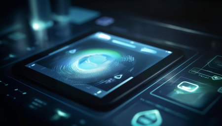 Secure healthcare industry innovates with futuristic digital encryption technology generated by artificial intelligenceの素材