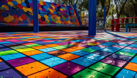 Abstract modern design illuminates bright city street with striped flooring generated by artificial intelligenceの素材