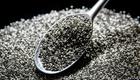 Healthy eating Spoonful of organic cereal plant with seeds and grains generated by artificial intelligenceの素材
