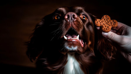 Cute puppy portrait Purebred retriever sitting, looking at camera with humor generated by artificial intelligenceの素材