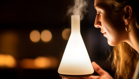 One young adult woman holding decoration, smiling in illuminated celebration generated by artificial intelligenceの素材