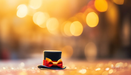 Glowing gold Christmas lights illuminate elegant party decorations generated by artificial intelligenceの素材