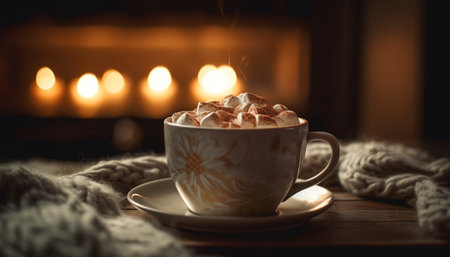 Cozy winter night with hot chocolate, marshmallow, and cookies generated by artificial intelligenceの素材