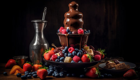 Organic berry bowl a refreshing summer snack with granola and yogurt generated by artificial intelligenceの素材