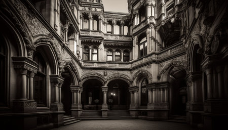 Ancient cathedral monochrome elegance vanishes into the night spirituality generated by artificial intelligenceの素材