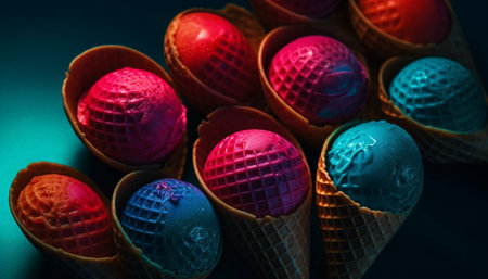 Fun summer celebration with colorful food arrangement and golf equipment generated by artificial intelligenceの素材