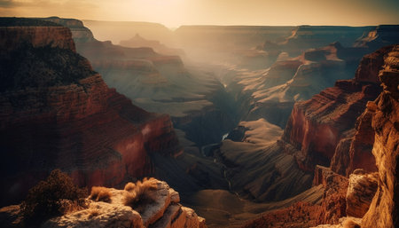 Majestic sandstone cliff, eroded by nature, a beauty in wilderness generated by artificial intelligenceの素材