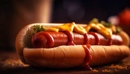 Grilled meat meal beef, pork, hot dog, bratwurst, cooked on barbecue generated by artificial intelligenceの素材