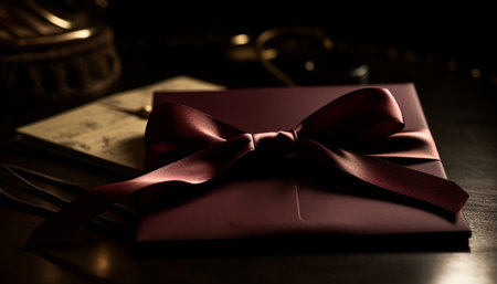 Rustic gift box tied with silk bow, a celebration of love generated by artificial intelligenceの素材