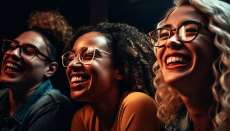 Young adults enjoy nightlife, partying with friends, and bonding generated by artificial intelligenceの素材