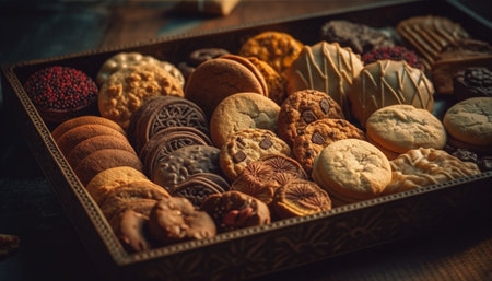 A decadent collection of homemade chocolate truffles and cookies generated by artificial intelligenceの素材