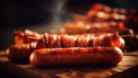 Grilled meat on coal, pork and beef, ready to eat barbecue generated by artificial intelligenceの素材