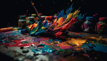 Abstract painted image with vibrant colors and messy paintbrush strokes generated by artificial intelligenceの素材