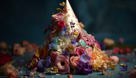 A beautiful multi colored bouquet of fresh flowers for a celebration generated by artificial intelligenceの素材