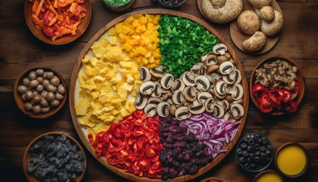 Healthy gourmet snack bowl with fresh fruit and cashews generated by artificial intelligenceの素材