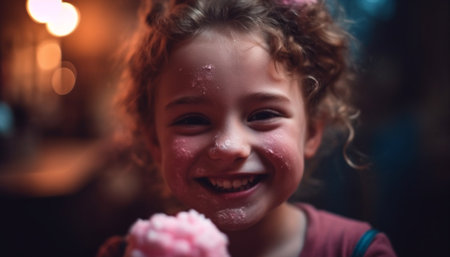 Cheerful girl smiling, enjoying playful childhood outdoors in summer nature generated by artificial intelligenceの素材
