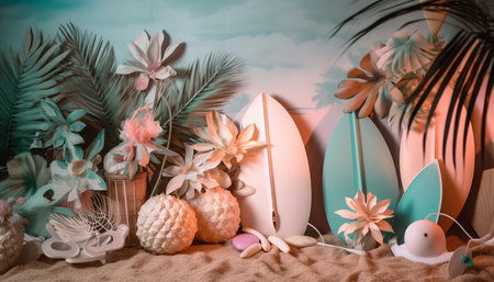 Summer vacations in a tropical resort, surrounded by nature beauty generated by artificial intelligenceの素材