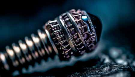 Metallic fashion accessory with shiny silver fastening on dark background generated by artificial intelligenceの素材