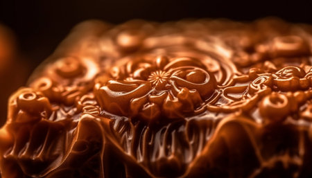 Indulgent homemade dessert Dark chocolate hazelnut brownie with chocolate icing generated by artificial intelligenceの素材