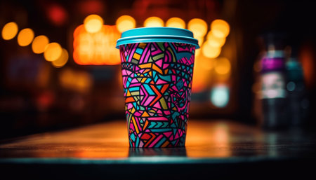 Hot drinks illuminate the night with colorful caffeine refreshment generated by artificial intelligenceの素材