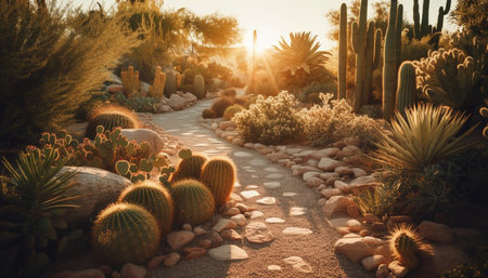 Tranquil scene of multi colored succulent plant in arid African landscape generated by artificial intelligenceの素材