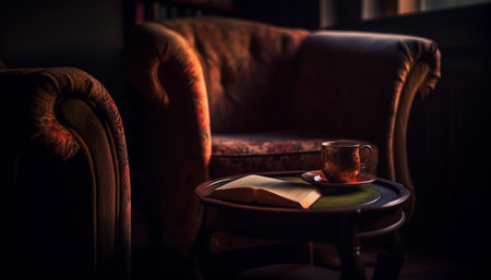 Comfortable modern living room with elegant rustic design and antique flooring generated by artificial intelligenceの素材