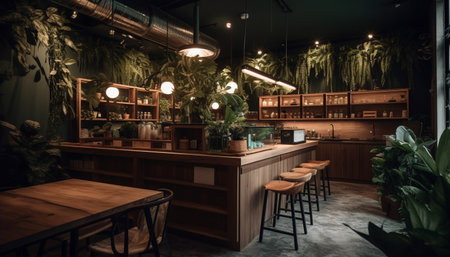 Modern rustic elegance illuminates comfortable domestic lifestyles in luxurious home interiors generated by artificial intelligenceの素材