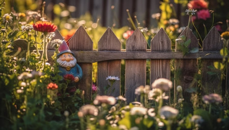 Cheerful meadow with cute flowers and green grass in summer generated by artificial intelligenceの素材