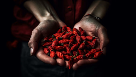 One person holding a handful of fresh organic berry fruit generated by artificial intelligenceの素材