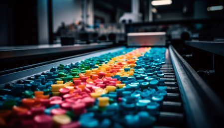 Automated manufacturing equipment in a steel bottling plant in motion generated by artificial intelligenceの素材