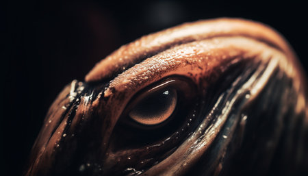 Abstract black reflection of animal eye in wet nature background generated by artificial intelligenceの素材