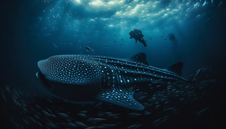 Deep sea diving adventure exploring the beauty of underwater nature generated by artificial intelligenceの素材