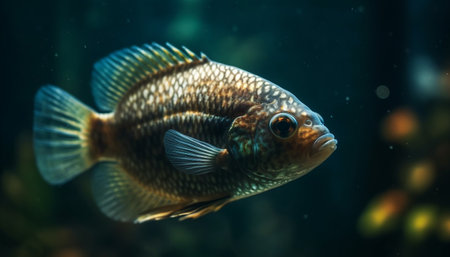 Multi colored fish swim in tropical reef, beauty in nature underwater generated by artificial intelligenceの素材