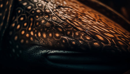 Spotted crocodile close up, yellow leather skin, beauty in nature generated by artificial intelligenceの素材