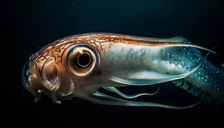 Underwater beauty Swimming fish in motion, focus on foreground generated by artificial intelligenceの素材