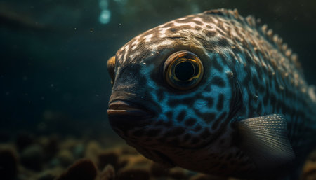 Colorful turtle swimming in tranquil coral reef, natural beauty underwater generated by artificial intelligenceの素材