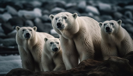 Arctic mammal animals in the wild cute outdoors snow fur generated by artificial intelligenceの素材