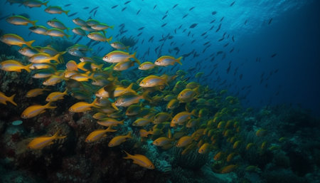 Swimming below the transparent seascape, natural beauty in motion generated by artificial intelligenceの素材