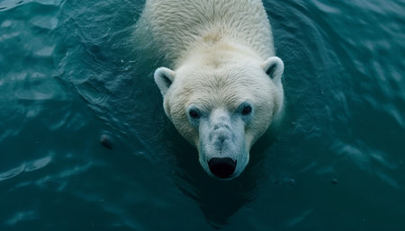 Majestic arctic mammal swimming in tranquil blue water, looking at camera generated by artificial intelligenceの素材