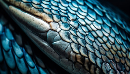 Multi colored reptile skin in elegant fashion design, endangered species generated by artificial intelligenceの素材
