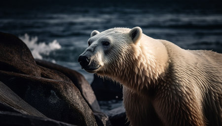 Majestic arctic mammal, with fur as white as snow generated by artificial intelligenceの素材
