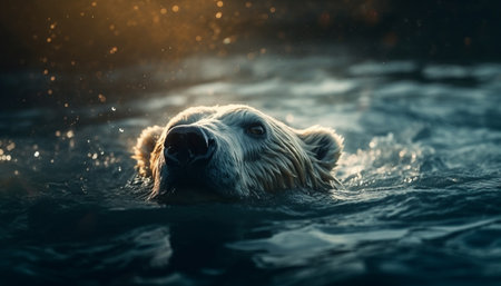 Golden retriever playing in the water, splashing and having fun generated by artificial intelligenceの素材