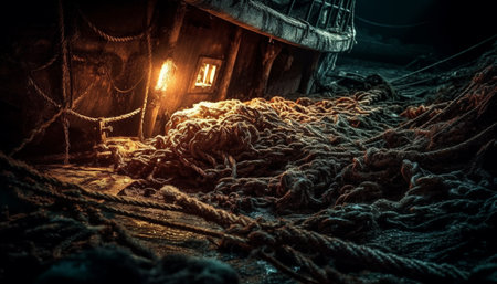 Deep sea adventure catching seafood with old fishing equipment generated by artificial intelligenceの素材