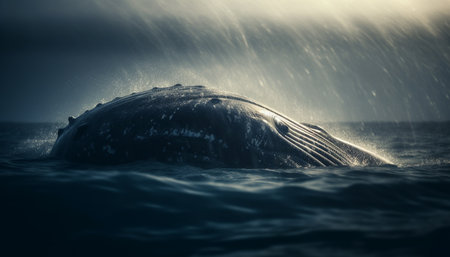 Wild humpback breaches, dolphin dives, summer adventure in motion generated by artificial intelligenceの素材