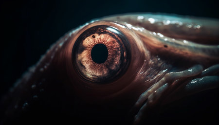 Close up of an octopus eye in the underwater reef generated by artificial intelligenceの素材