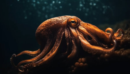 Deep blue underwater beauty Octopus, fish, and coral reef generated by artificial intelligenceの素材