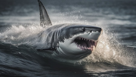 Majestic giant humpback breaches, showing off its natural beauty generated by artificial intelligenceの素材