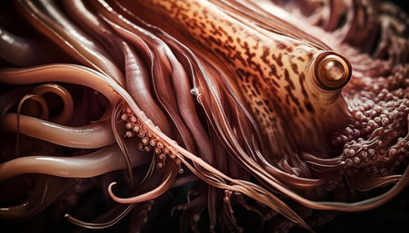 Abstract pattern of saltwater fish tentacles in extreme close up generated by artificial intelligenceの素材