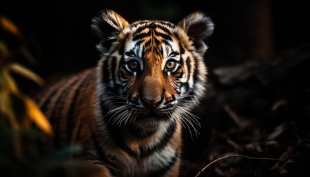 Bengal tiger staring, danger in its eye, beauty in nature generated by artificial intelligenceの素材