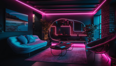 Luxury modern living room with comfortable sofa and electric lamp generated by artificial intelligenceの素材